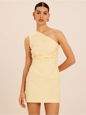 Aere Shyla Cotton Tuck Detail Mini Dress - Yellow - AUS 8